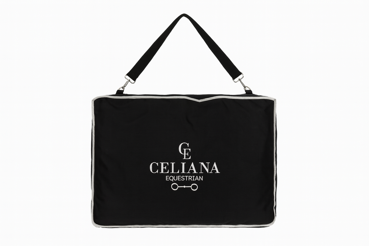 Bolsa funda para sudaderos de montar color negra con logo Celiana Equestrian - accesorios ecuestre