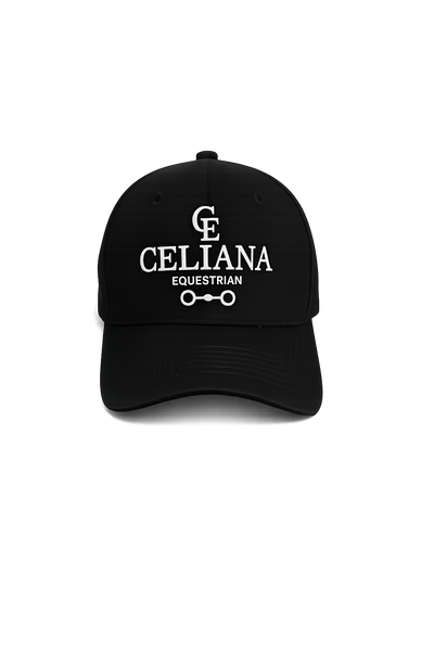 Gorra ecuestre unisex negra EQUI CAP Celiana Equestrian con logo blanco bordado
