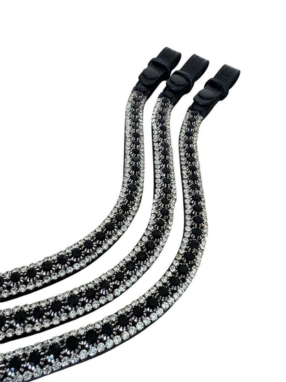 Frontal para caballo con doble fila de cristales negros y plateados - accesorio hipico elegante Celiana Equestrian