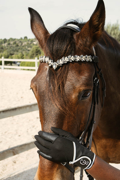 Frontalera ecuestre blanca con cristales puesta en caballo – Celiana Equestrian