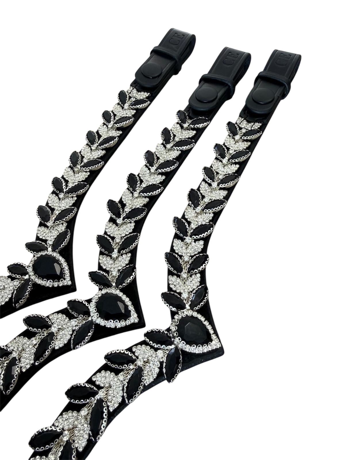 Frontalera ecuestre negra con cristales detalle colores disponibles – Celiana Equestrian