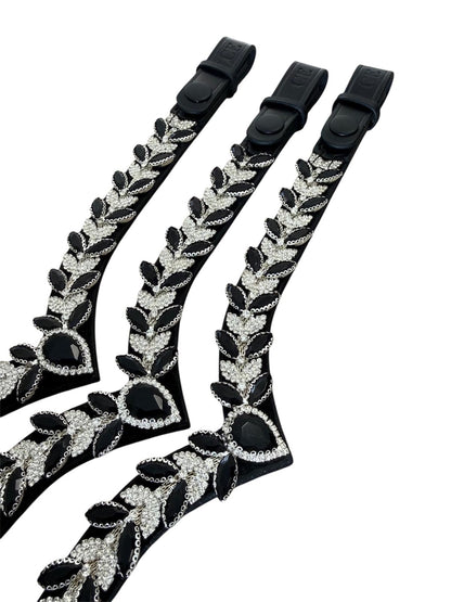 Frontalera ecuestre negra con cristales detalle colores disponibles – Celiana Equestrian