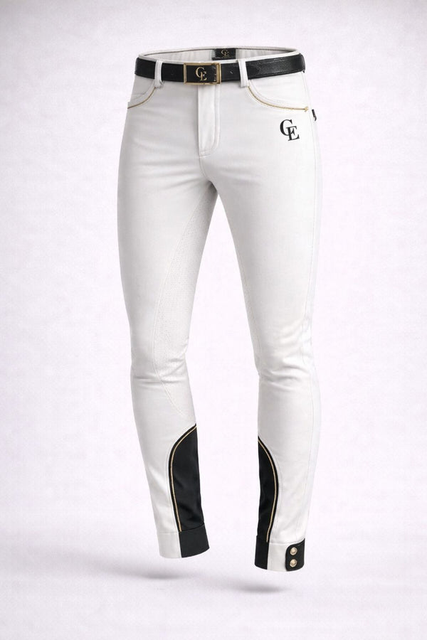 Pantalón de equitación hombre blanco con detalle negro y logo Celiana Equestrian